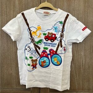Mikihouse White Safari Graphic Short Sleeve Tee for Kids